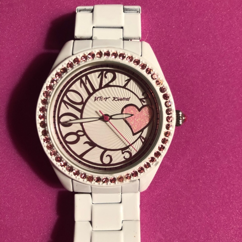 Betsey Johnson Heart with pink crystals watch. - Picture 2 of 9